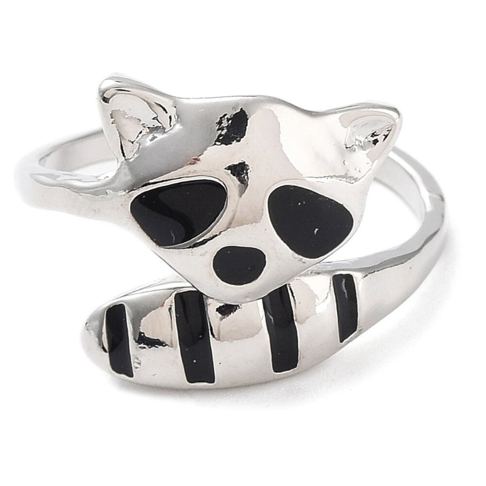 💝5/$25💖 Racoon Wrap Ring In Silver alloy with enamel, Trash Panda Animal ring
